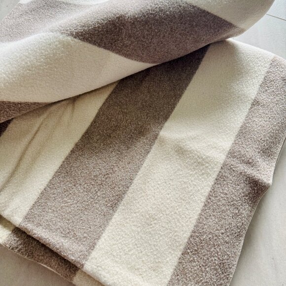 Pendleton Wool Blanket Full/Queen Size Custom One of a Kind Beige White Striped - Picture 4 of 7